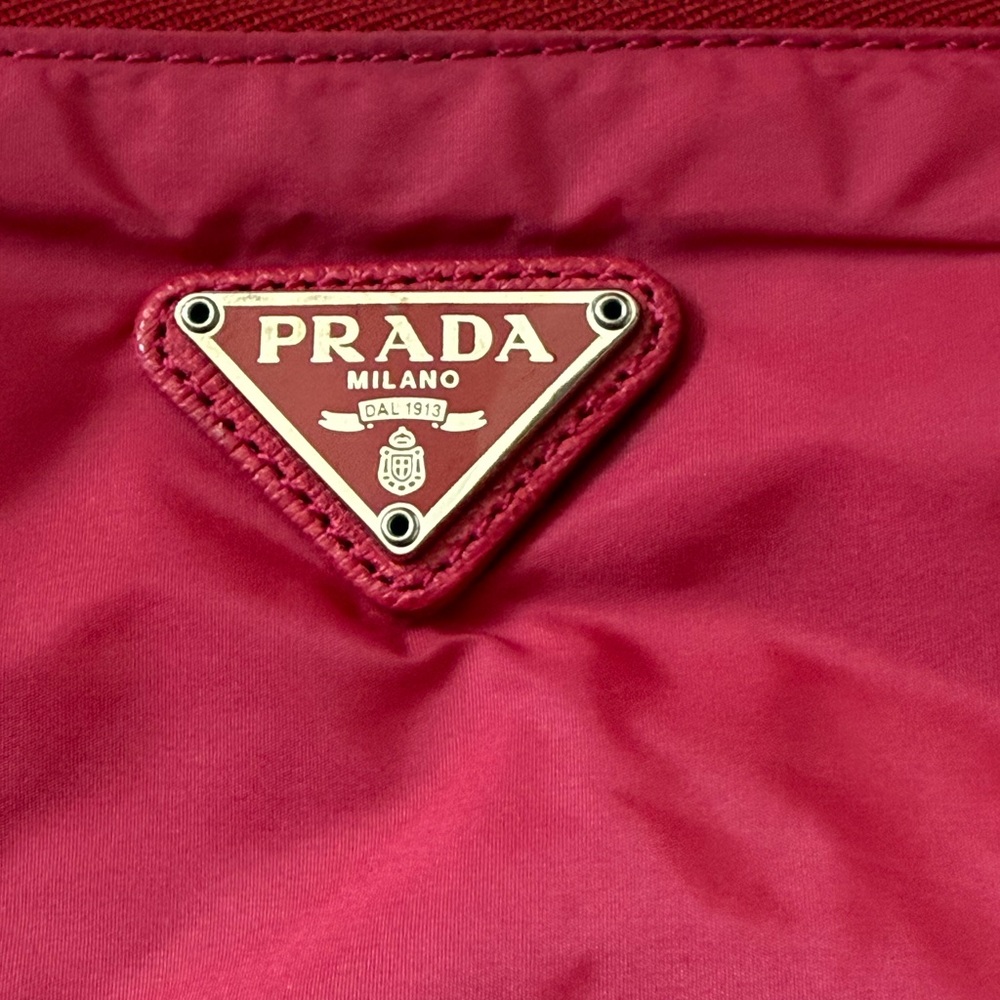 Prada Red Nylon pouch, case, clutch, cover magenta pink zipper silver tone